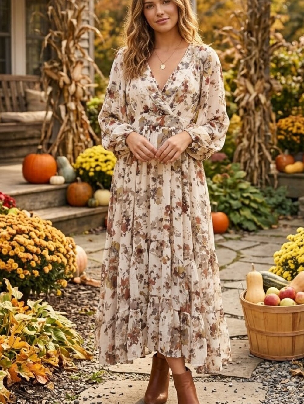 Storia New Floral Fall Long Dress Womens Size Small Farmhouse Cottagecore